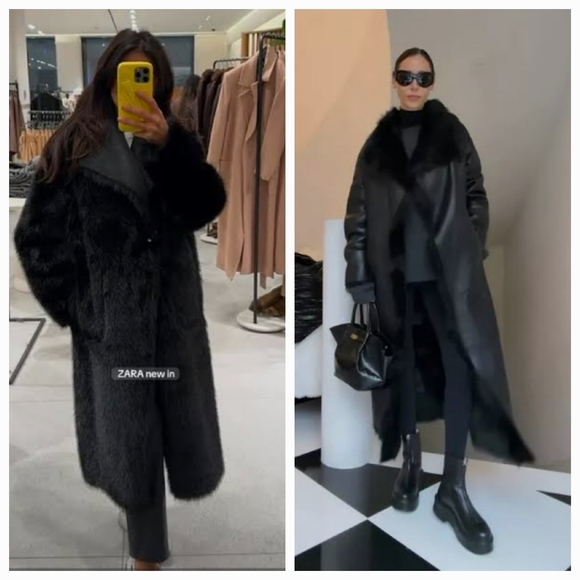 Zara Reversible Faux Fur Double Faced Coat Black - Picture 2 of 16